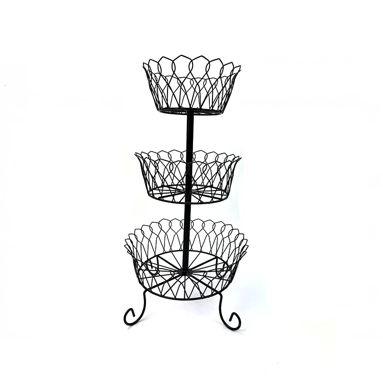 New style Kitchen black metal wire stand fruit basket 3 tier holder storage organizer for living room