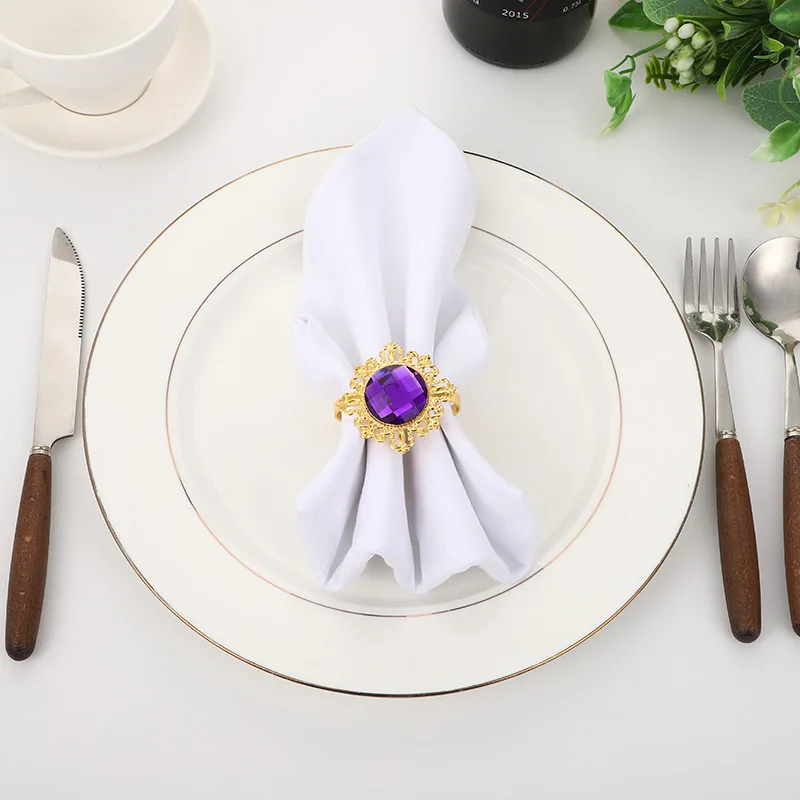 Wedding banquet table decoration hotel table napkin buckle acrylic gem metal high-grade Western food napkin ring