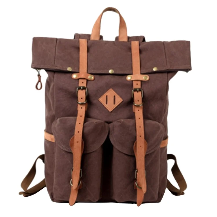 New design custom logo fashion retro laptop back pack bags canvas backpack for men waxed canvas backpack