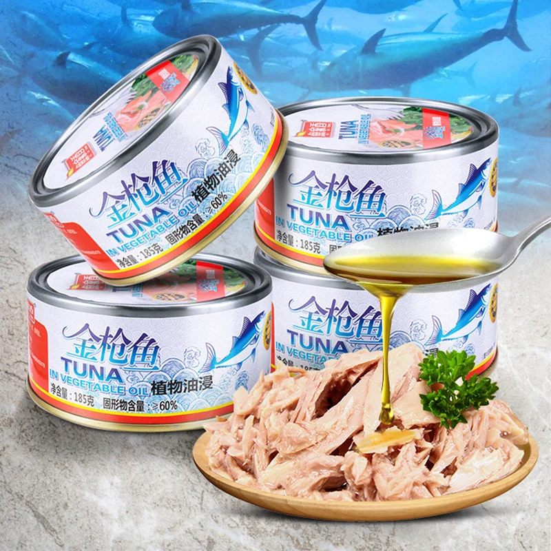 Оптовая продажа консервированные морепродукты консервированный тунец в растительном масле здоровая мгновенная консервированная еда китайская для гурманов рыба