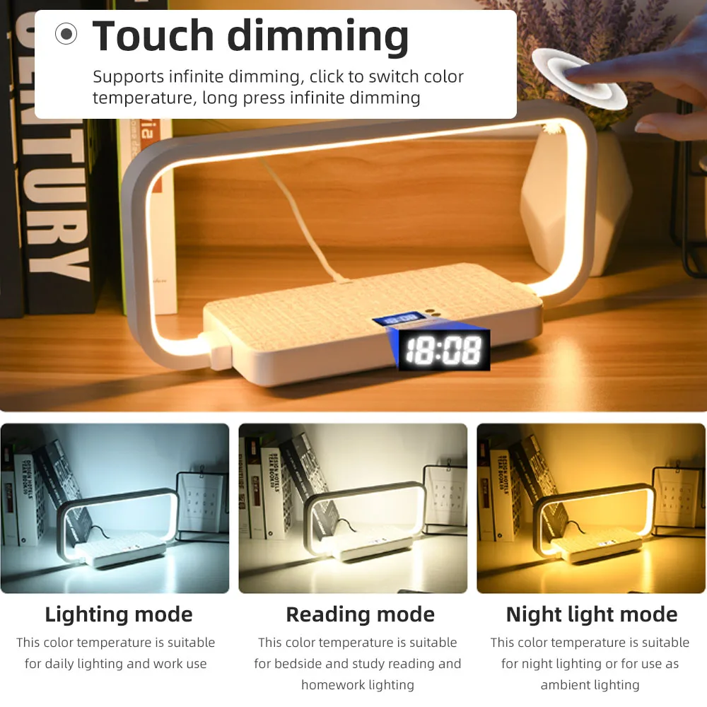 Elegant 10W Wireless Charging LED Table Lamp Mobile Phone Holder Touch Control Modern Design Reading Room Battery Power Supply