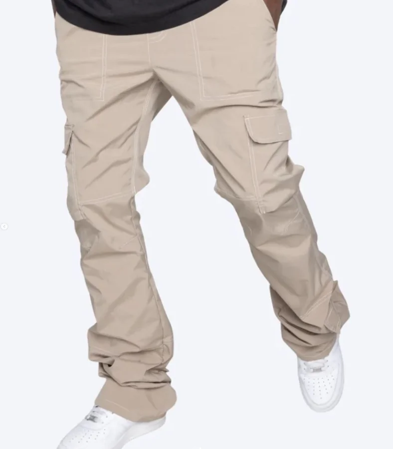 Custom Design Pants Men Contrast Stitching Hip Hop Oversized Patch Pocket Cargo Trousers Street Cotton Sweat Men Pants