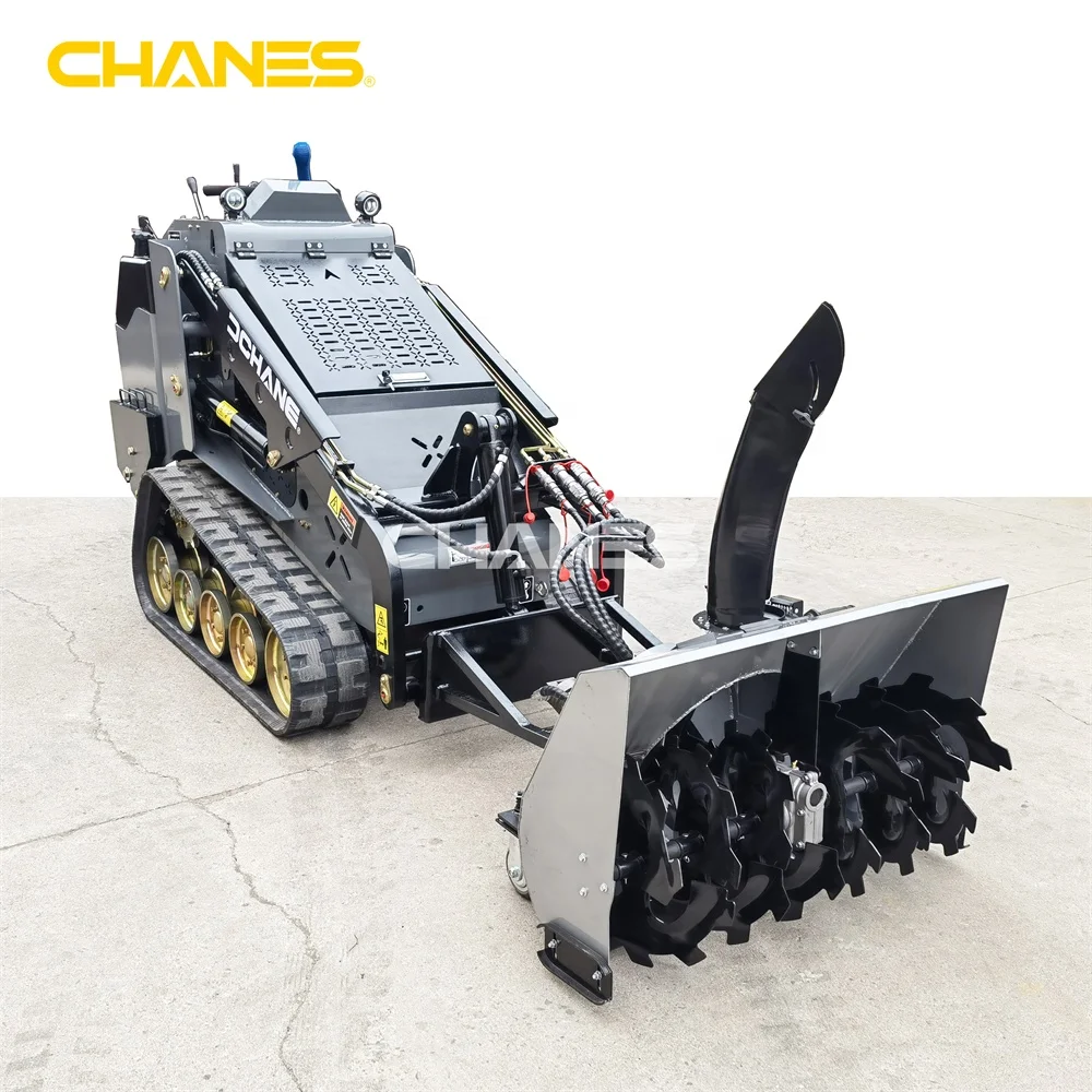 Grey color mini skid steer loader diesel tracked mini loader with snow blower seat counterweights 230mm wide tracks customized