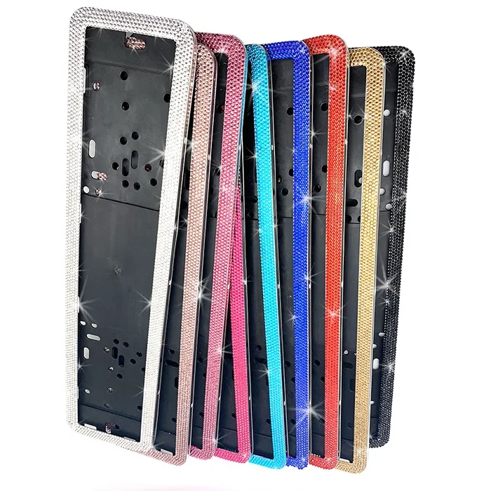 DIY Bling Crystal Rhinestone Diamond Metal Stainless Steel Universal European Car License Plate Frame Custom