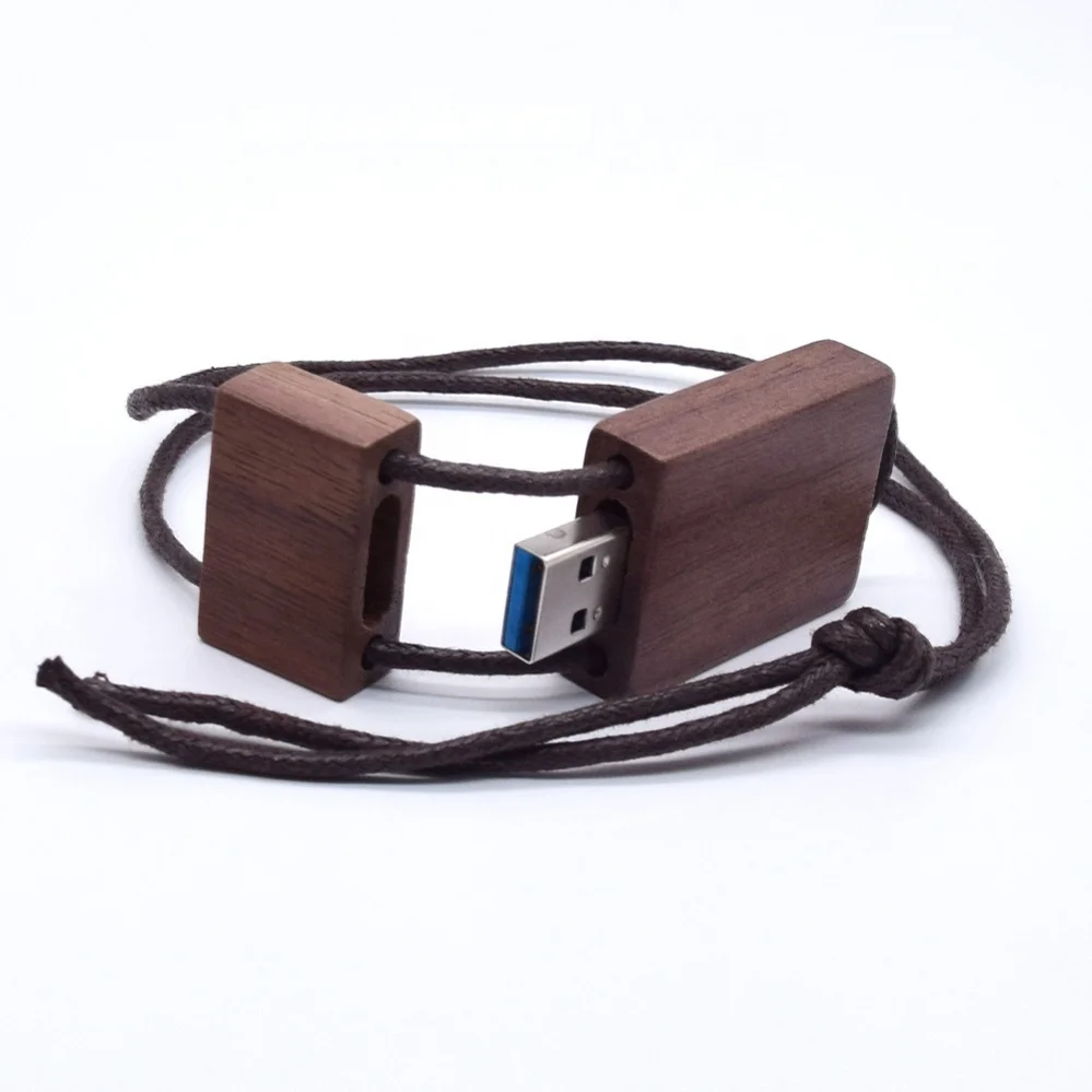Hot Sale Pendrive 128Gb 2.0 Usb Flash Wood Lanyard Neck Strap Usb Flash Drive Strap String Custom Logo