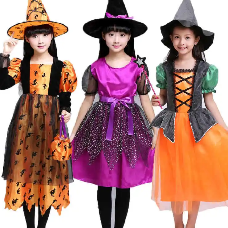 Factory  Halloween Children Costumes Girl Princess Dress Rave Masquerade Party Show Out Costumes Witch Dress