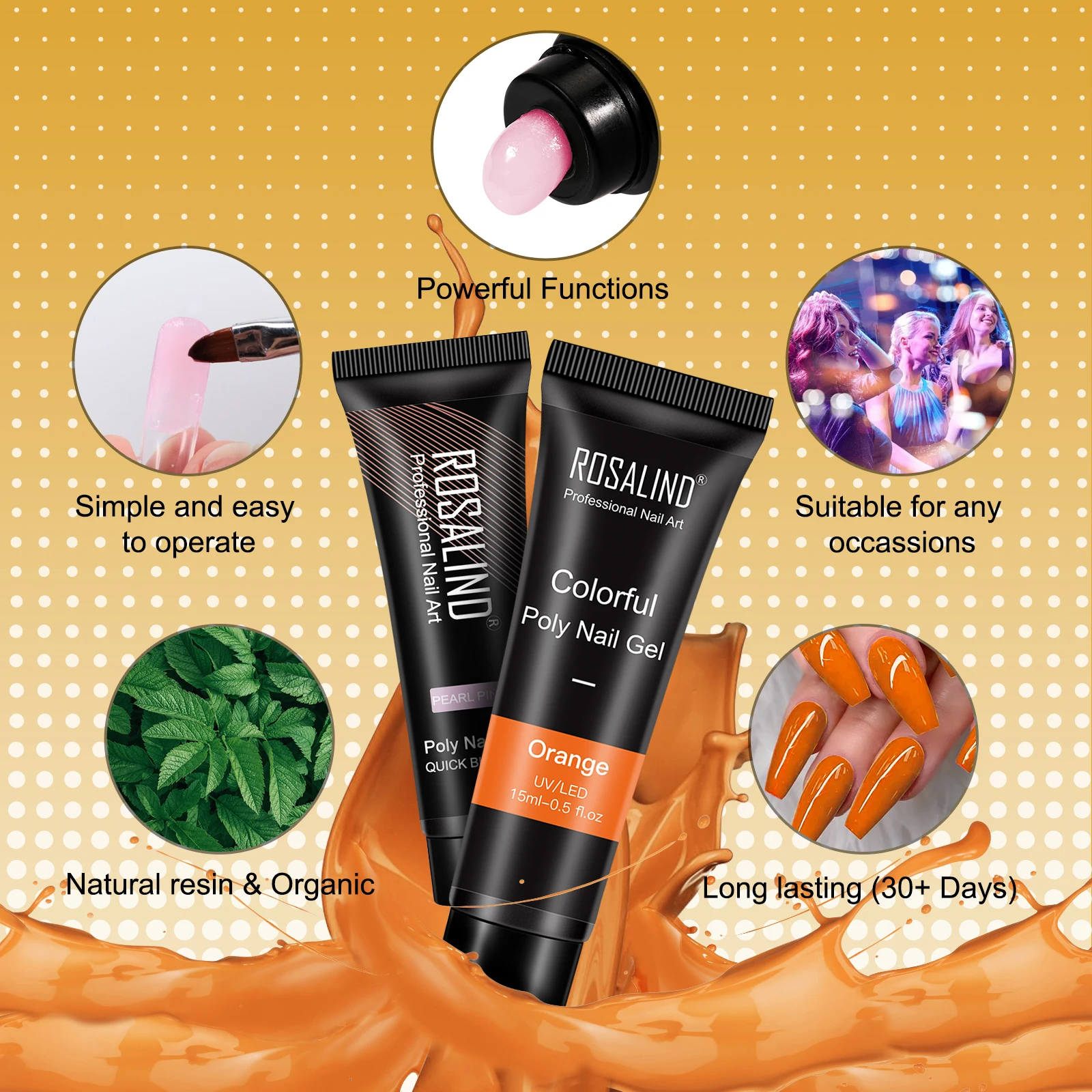 ROSALIND nail art salon oem custom logo 6pcs poly nail gel sets long lasting manicure starter gel polish kits for nail extension