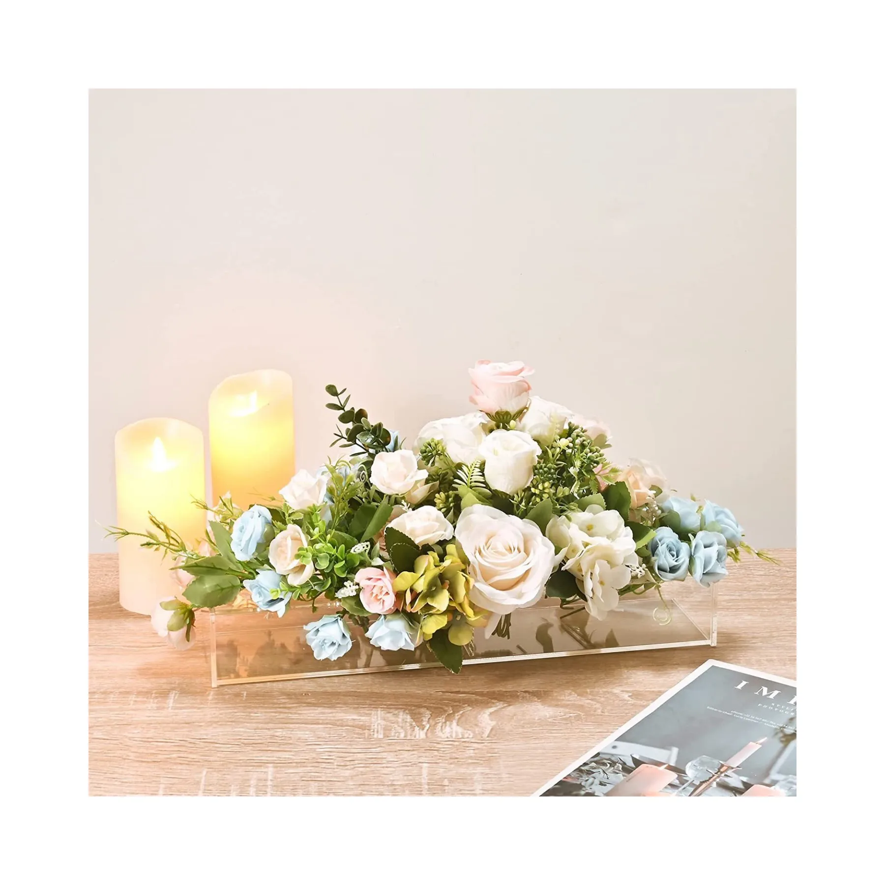 Rose Clear Acrylic Flower Vase Rectangular Home Wedding Tabletop Vase Centerpieces Ins Style European American Flower Vase