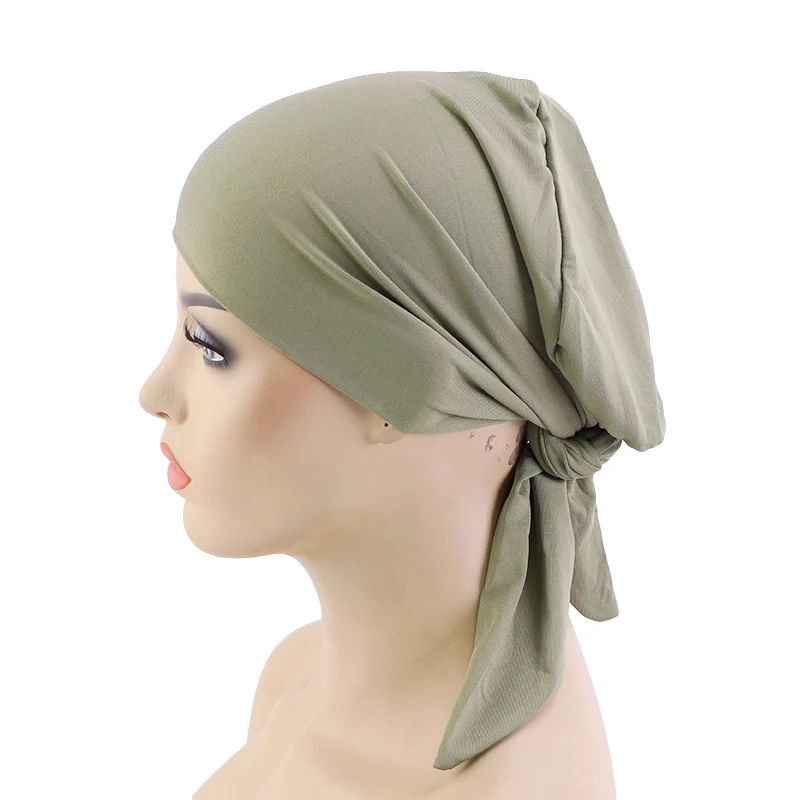 Hot Sale Double Layer Stretch Pre-Tied Head Cover Bamboo Fibers Girls Durag Fashion Casual Head Scarves Turban for Women