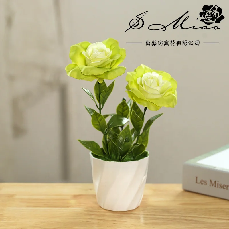 Living Room Indoor Plant Decoration Two-headed Rose Bonsai Simulated Artificial Plant Bonsai