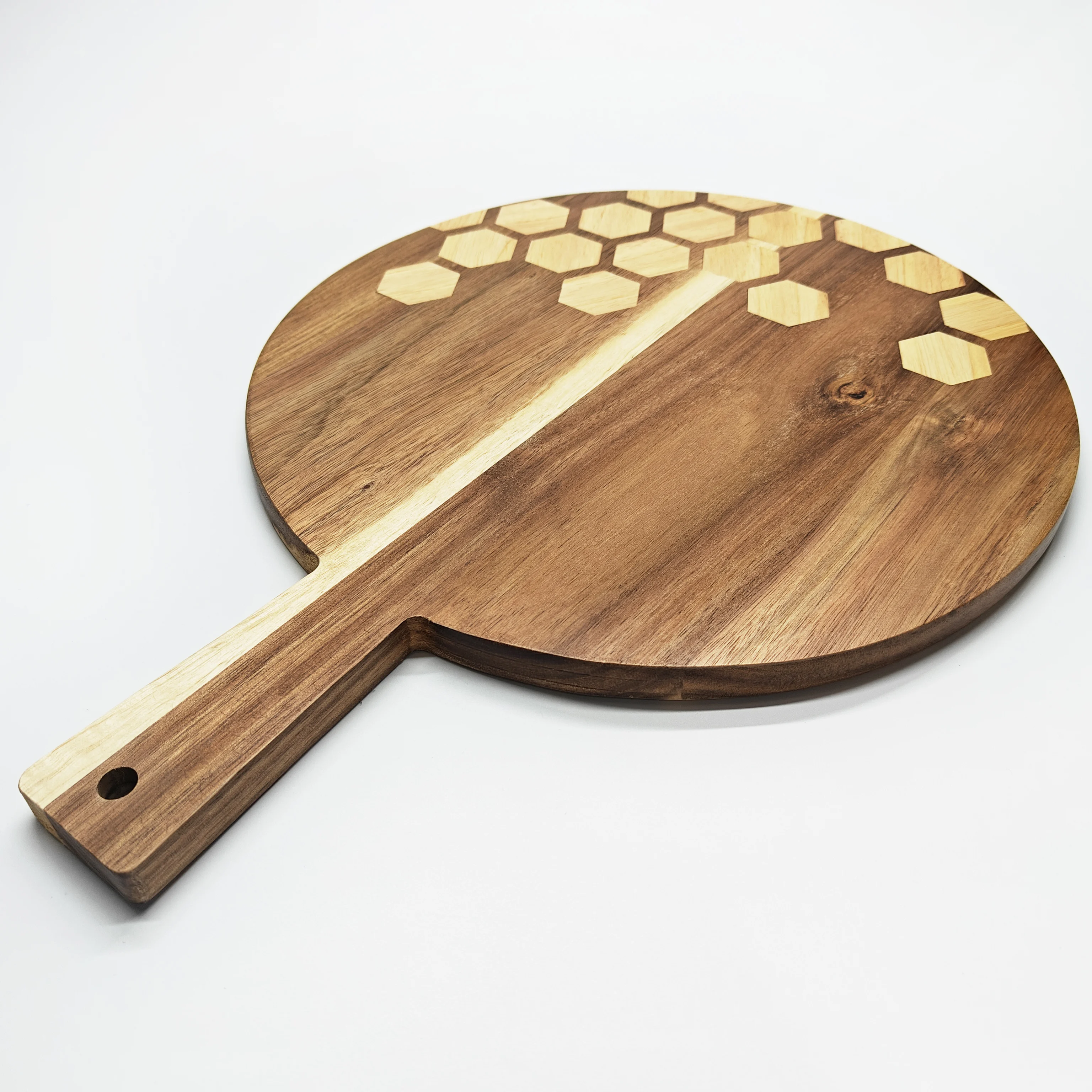 Round Acacia Wood Cutting Board with Handle Wood Pizza Peel Charcuterie Board