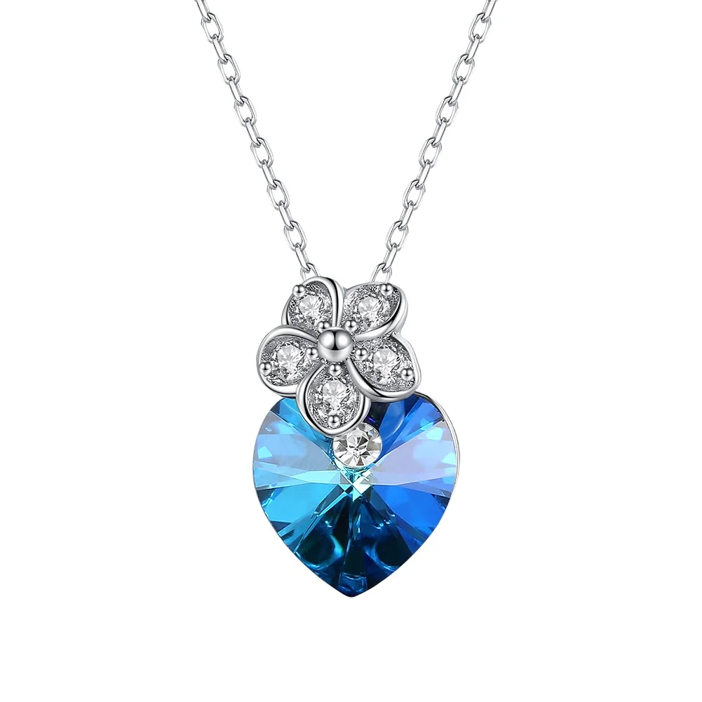 RINNTIN SN294 Original Jewelry 925 Sterling Silver Blue Stone With Flower Shape Pendant Necklace For Women and Girls Necklace