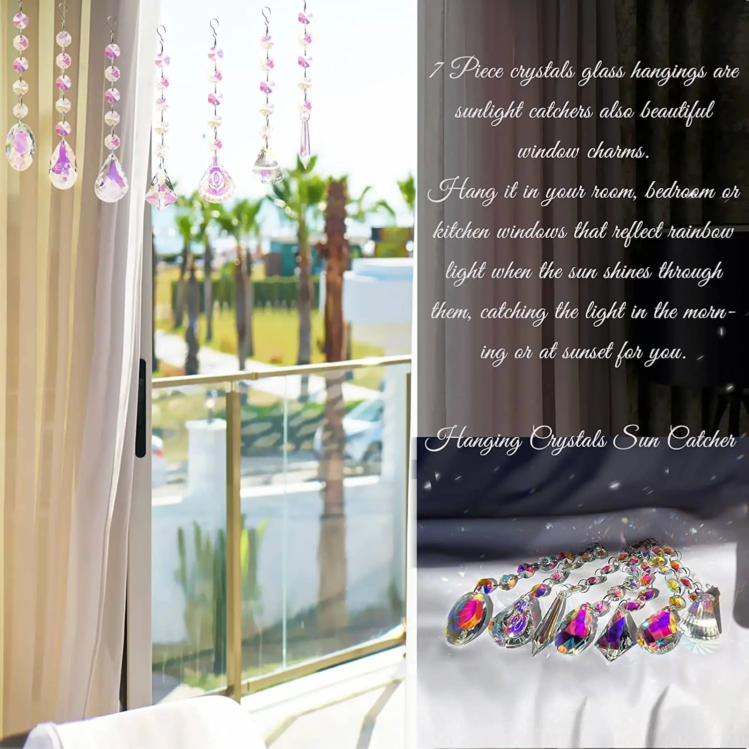 Christmas Decorations Sun Catchers with Crystals 7 Pcs Hanging Crystals Suncatchers for Windows