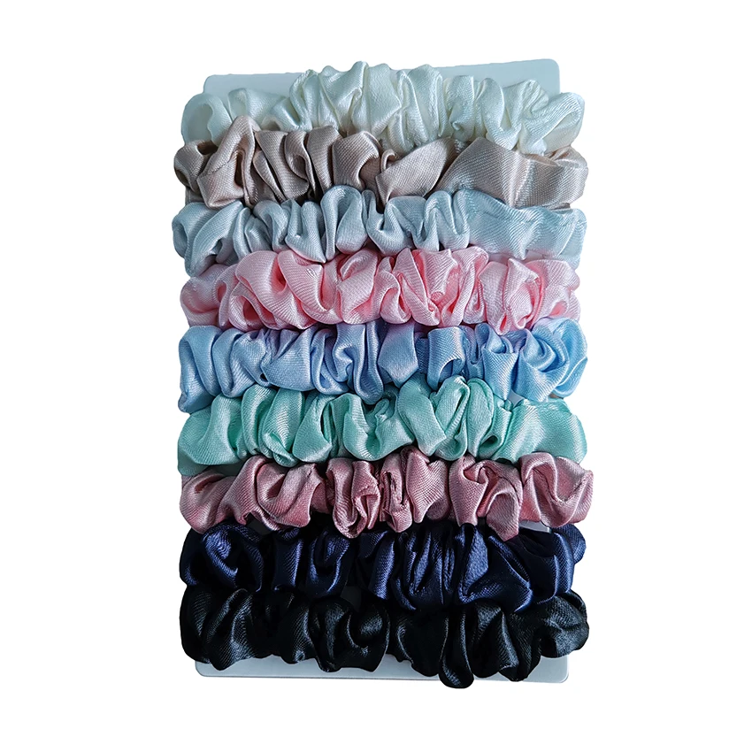 Neutral Color Skinny Satin Hair Scrunchies Elastic Hair Bands Ties Imitated Silk Scrunchies For Women With Thin Hair