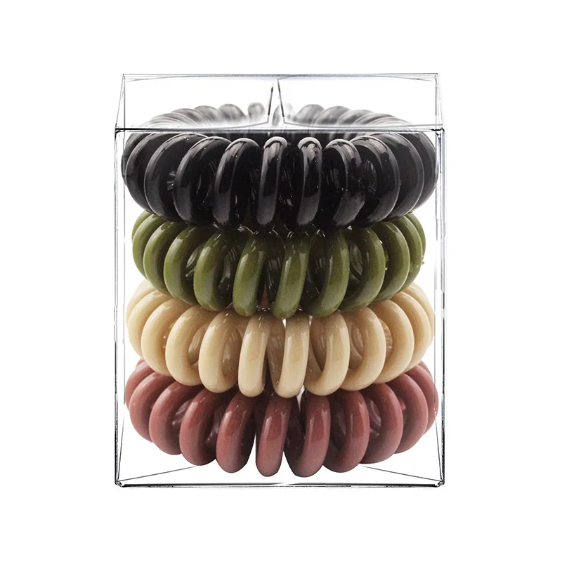 Hot Selling PVC Box Telephone Wire Hair Elastic Bands Women Hair Accessories Ladies Tie