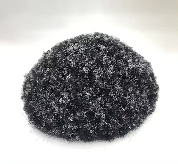 Wholesale toupee replacement system Unprocessed lace base 100% Virgin Human Hair mix grey color afro toupee for black man
