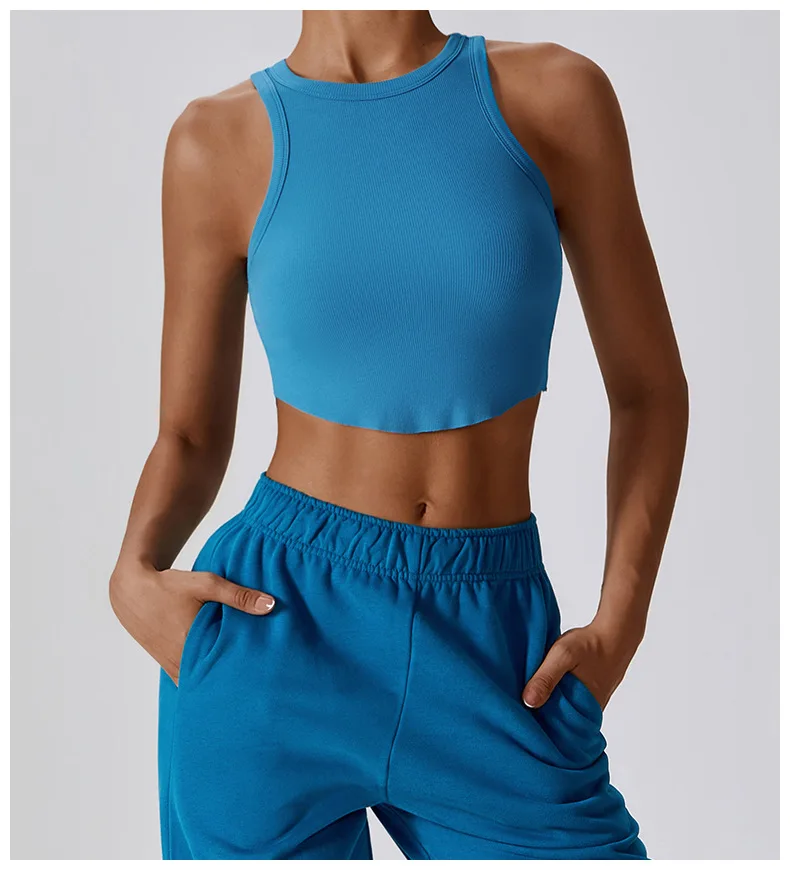 joahs custom logo gym yoga croptop viscose spandex ribbed crop tank top women wholesale de mujer  solid bank brown tanktop dupe