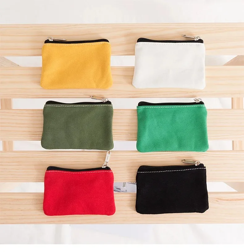 Solid Color Canvas Cotton Coin Wallet Bag DIY Plain Zipper Coin Key Bag Money Pocket Pure Women Men Coin Purse Small Kid Pouch