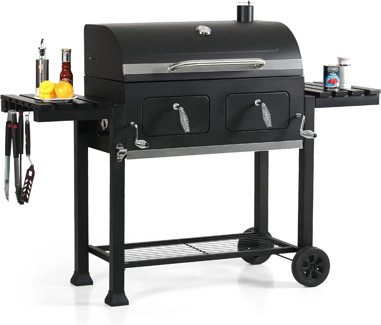 Barbecue Smoker Bbq Charcoal Grill Carbon Steel Large Trolley Garden Party for Backyard Bbq Outdoor Tool Trolley Powder Coated