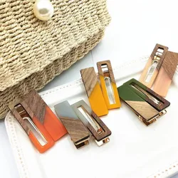 Korean Fashion Retro Real Wood Jelly Color Water Drop Barrette Resin Hair Clips For Women