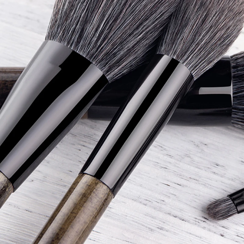 Nano Fiber Custom Logo Cosmetic Brushes Kit Personalized Makeup Brushes Set Gray Synthetic Hair OPP Bag +outer Bag HXT-097 15pcs