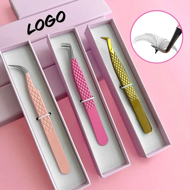 Customized Logo Colorful  Pink and Rose Gold Lash Applicator Tweezer Private Label Eyelash Tweezers Bulk Eye Lash Tweezers