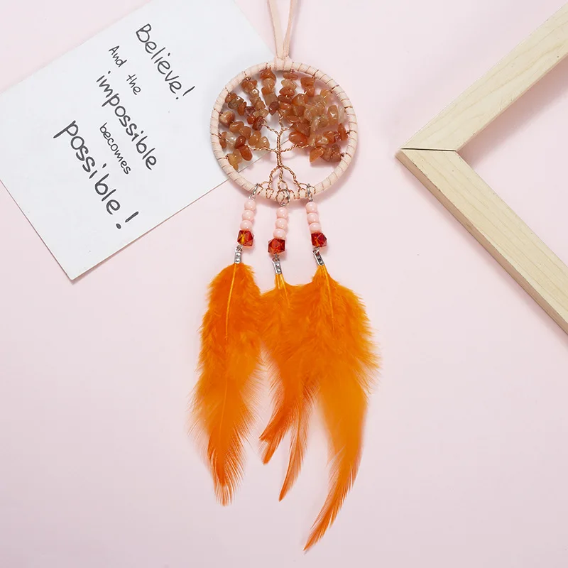 Tree Of Life Chakra Healing Stone feather Pendant Hanging For Home Window Decor Spiritual Gift Wall car hanging