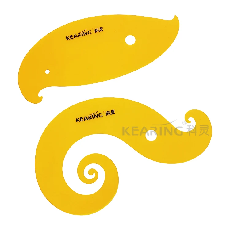 Kearing Durable Transparent Flexible Plastic French Curve Set of 2 for Fashion Design Sewing Drawing Template 1302S