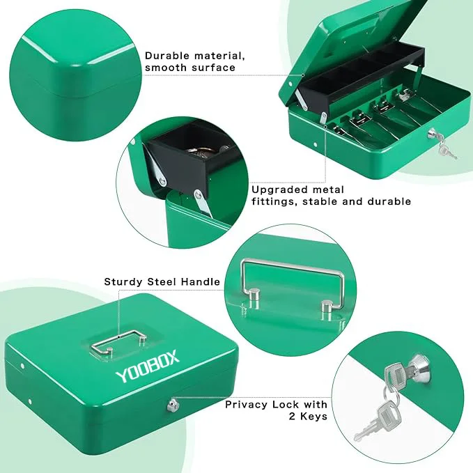 Money safe Cash Box with key Lock Metal Money Box with Cash Tray Lock Safe Box