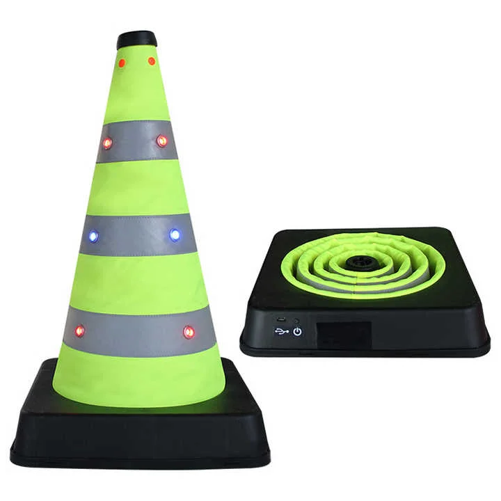 Custom 16 inch rechargeable led flashing folding road safety barrier reflective collapsible traffic warning cone light