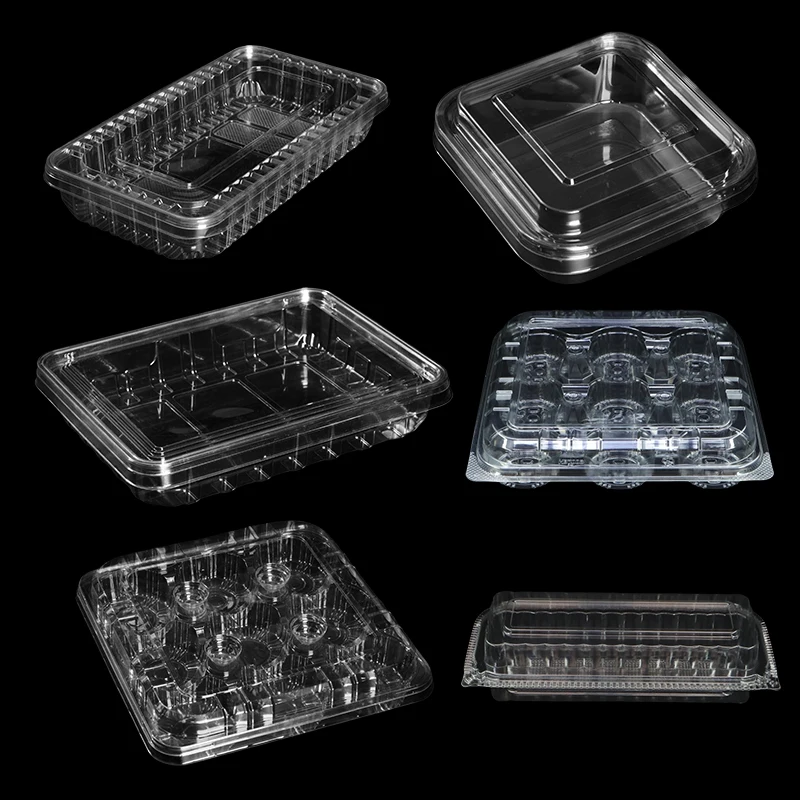 Recyclable PET Plastic Disposable Food Packaging Box Salad Pizza Cookies Blister Candies  Bread and Snacks