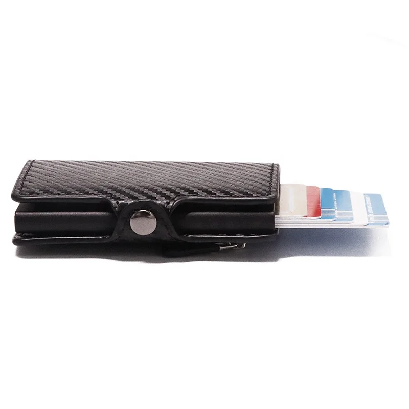 2020 New Product RFID Metal Carbon Fiber PU Credit Card Holder Wallet With Zipper Coin Pocket