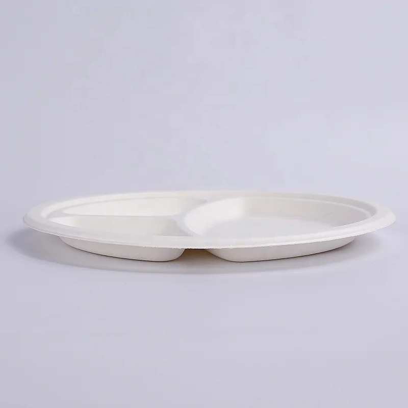 
Biodegradable Divided Food bagasse paper pulp paper plates party disposabl price of disposable plates with 3 Compartments 
