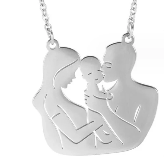 Pop jewelry cartoon character family mom dad child four person pendant bulk stainless steel necklace