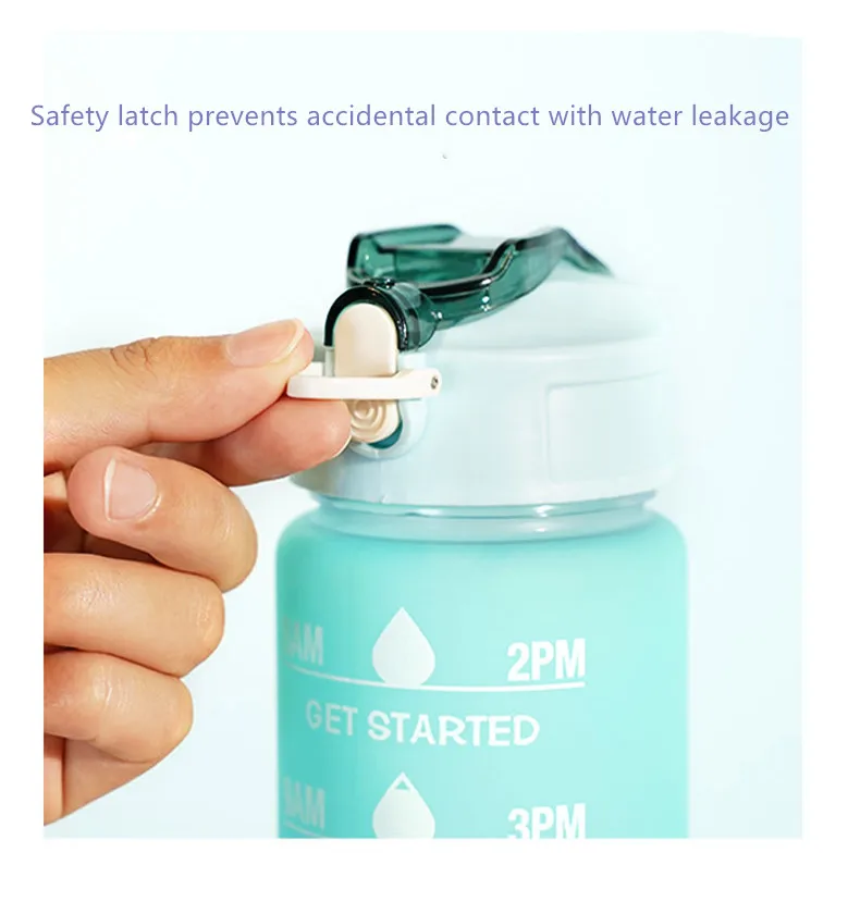 3-in-1 Set Portable Sports Plastic Water Bottle Straw Motivational Design 2000ML 900ML 500ML Capacities PP PC Camping Wholesale