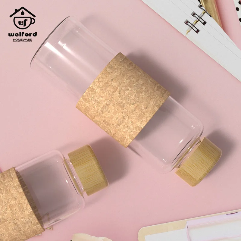 
WF-DK-GL08 cork Drinking water bottle glass bottle Carafe Bamboo Wooden cover 