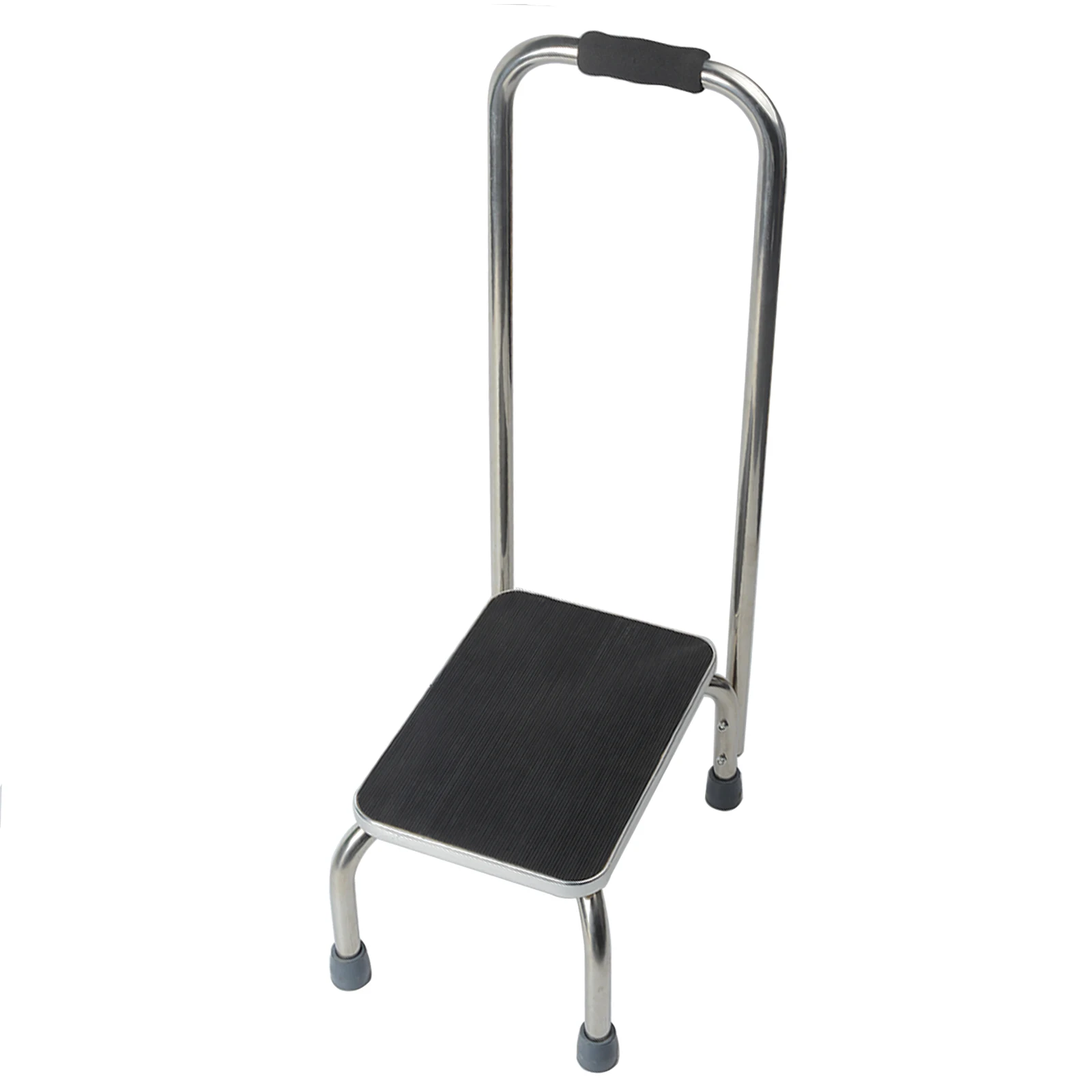 Hospital Medical Chrome Plated Shower Foot Step Stool with Anti-Skid Rubber Platform and handrail for bathroom toilet