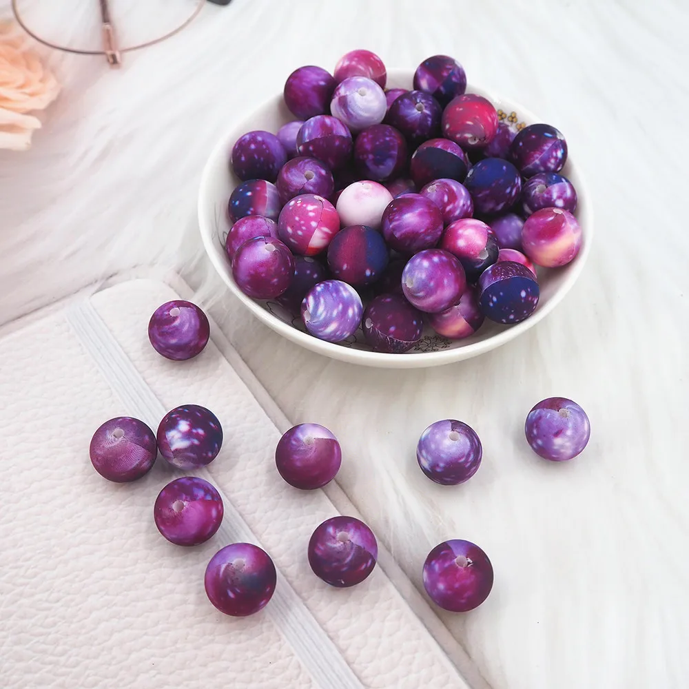 New 12mm Silicone Print Beads Baby Teething Teether For Chewing Nursing Necklace Holder Toy Accessories