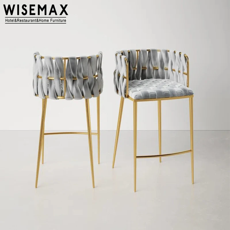 WISEMAX мебель оптовая цена современные золотые барные стулья из нержавеющей стали с бархатной тканью для бара