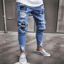 Custom Embroidered Jeans Tapered Mens Scratch Pants Fit Slim Skinny Jeans Men Biker Jeans