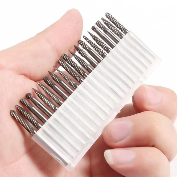
20pcs 3mm Shank Tungsten Steel Solid Carbide Drilling Carving Rotary Files Diamond Burrs Dremel Tool 