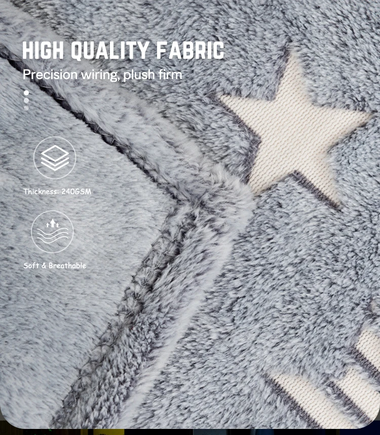 Custom Super Soft Grey Cozy Flannel Star Shining Luminous Flannel Fleece Blanket Glow in The Dark Baby Blanket
