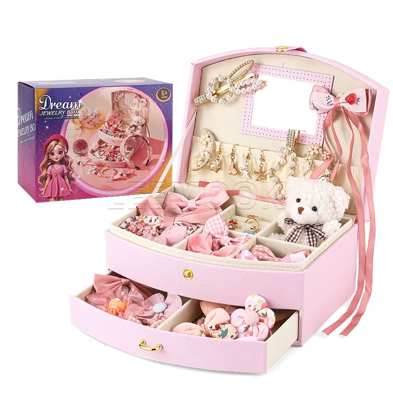 Leemook Custom 48Pcs Fashion Girls Hair Accessories Waterproof Exclusive Hairpin Rope Girls Makeup Box