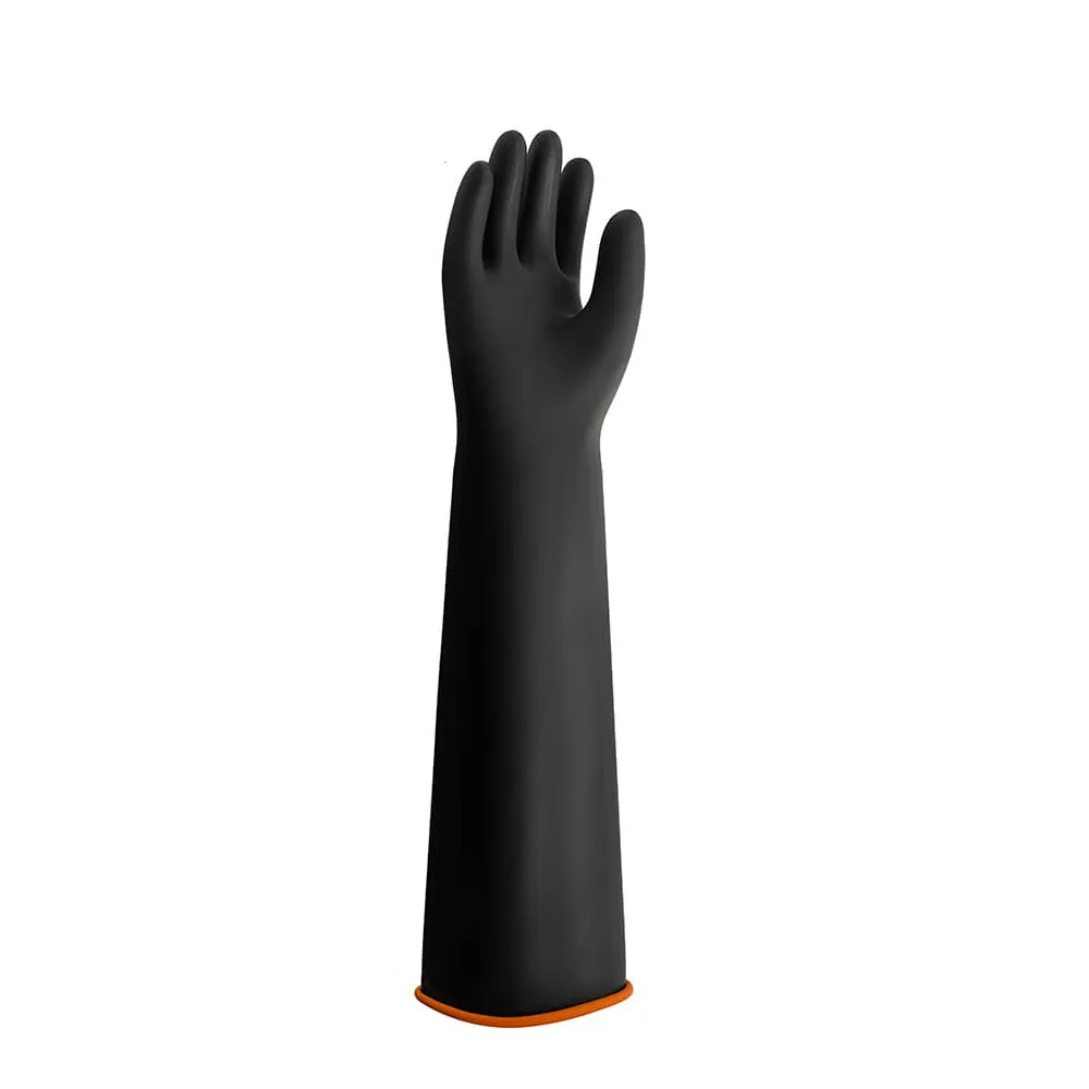 EN374 EN388 EN420 CE ISO Black Heavy Duty Flock Liner Industrial Work Rubber Chemical Resistant Latex Gloves