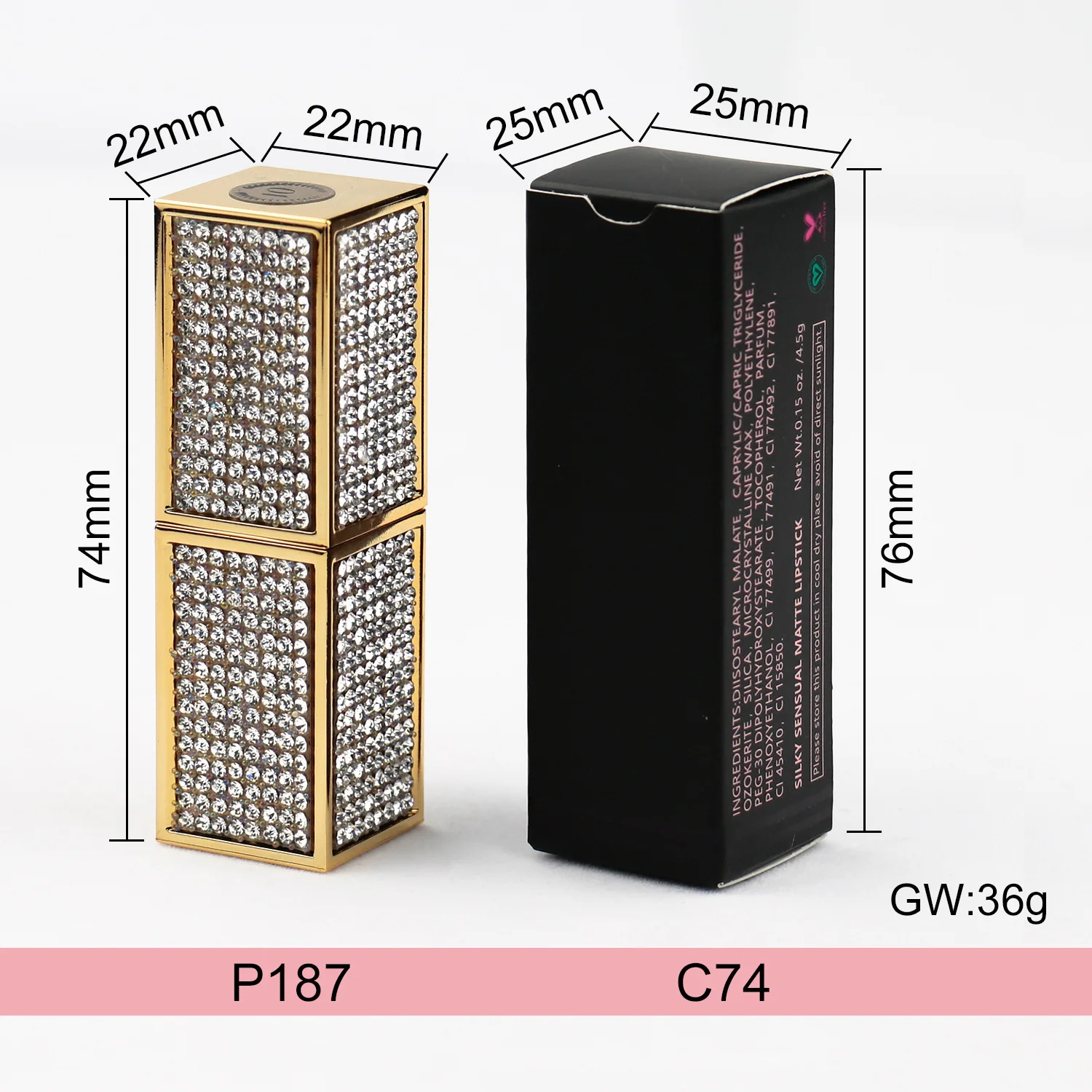 Wholesale Custom Glitter Diamond Lipstick Tubes Nude High Pigment Velvet Lipstick Private Label