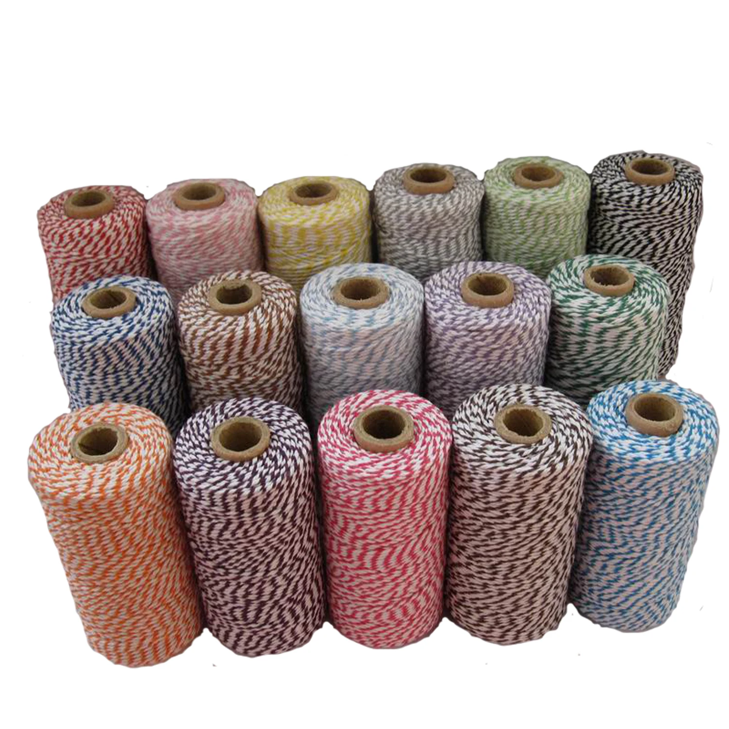 Wholesale 12ply  colorful cotton cord string bakers twine 2mm 100m spool for Christmas gift wrapping