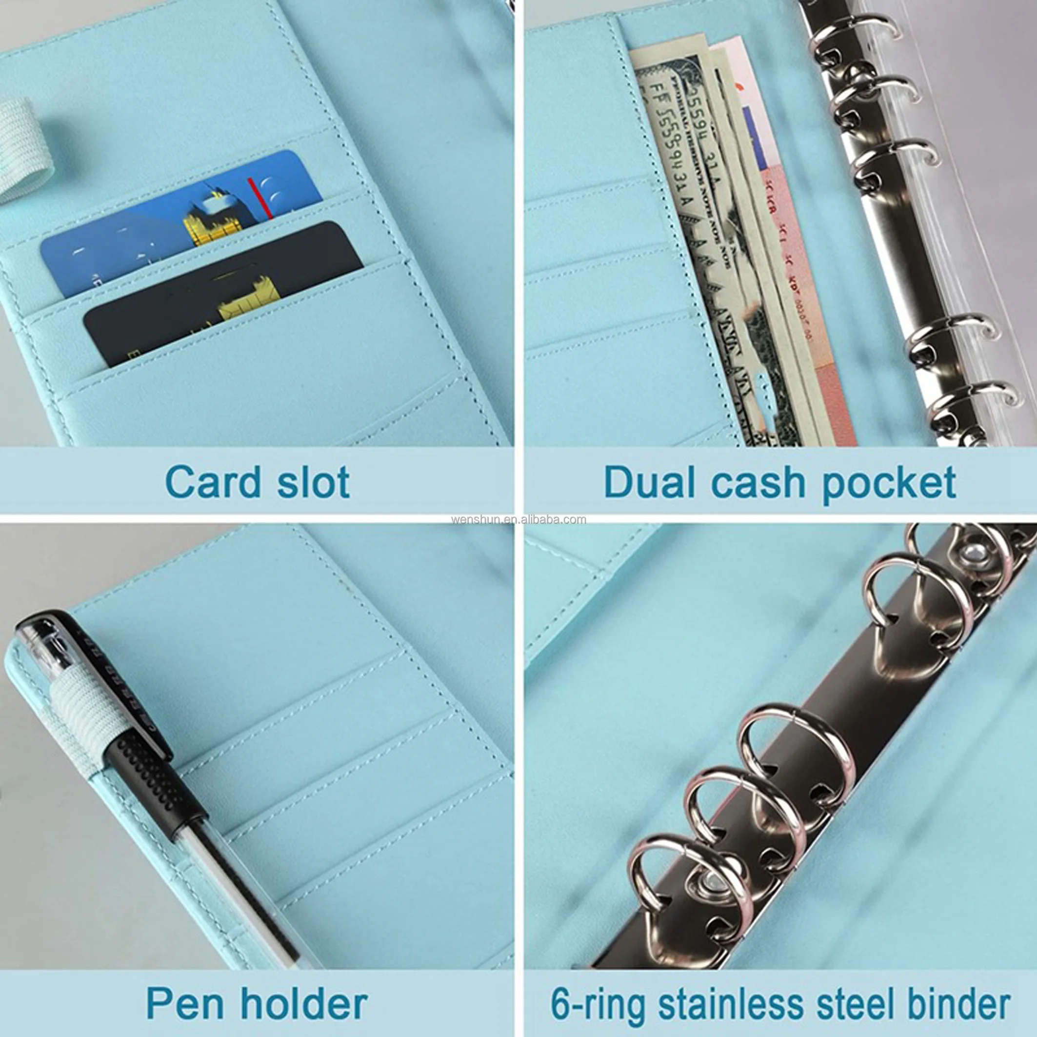 Custom A6 A7 Pu Leather Monthly Wallet Budget Planner Binder With Zipper Envelopes