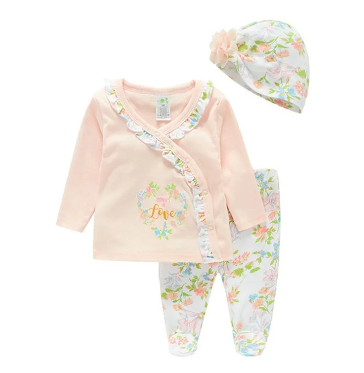 Newborn Infant Baby Boy Girl Clothes Long Sleeve Letter Romper Bodysuit Tops Cartoon Pants Hat Clothes Outfits Set