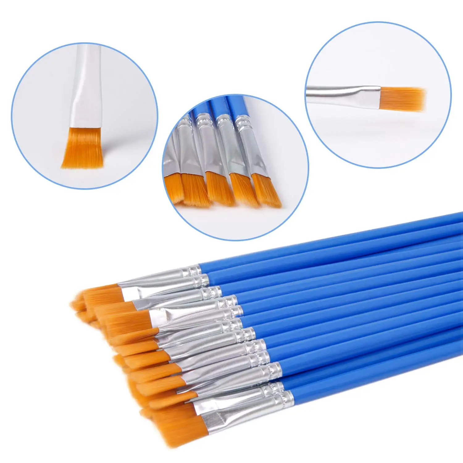 paint brush set cheap factory blue nylon hair flat watercolor acrylic gouache art supplies artist paint brush