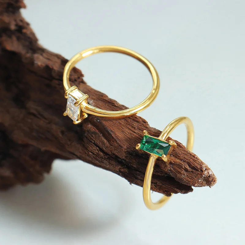 Fashion jewelry High Quality 18k Gold Plated Stainless Steel green White Zircon Finger Ring For Women